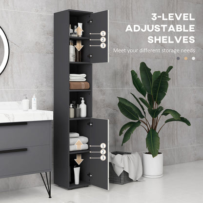 kleankin Line Embossed Tall Bathroom Storage Cabinet with Three-position Adjustable Shelves for Minimalist Style - Grey