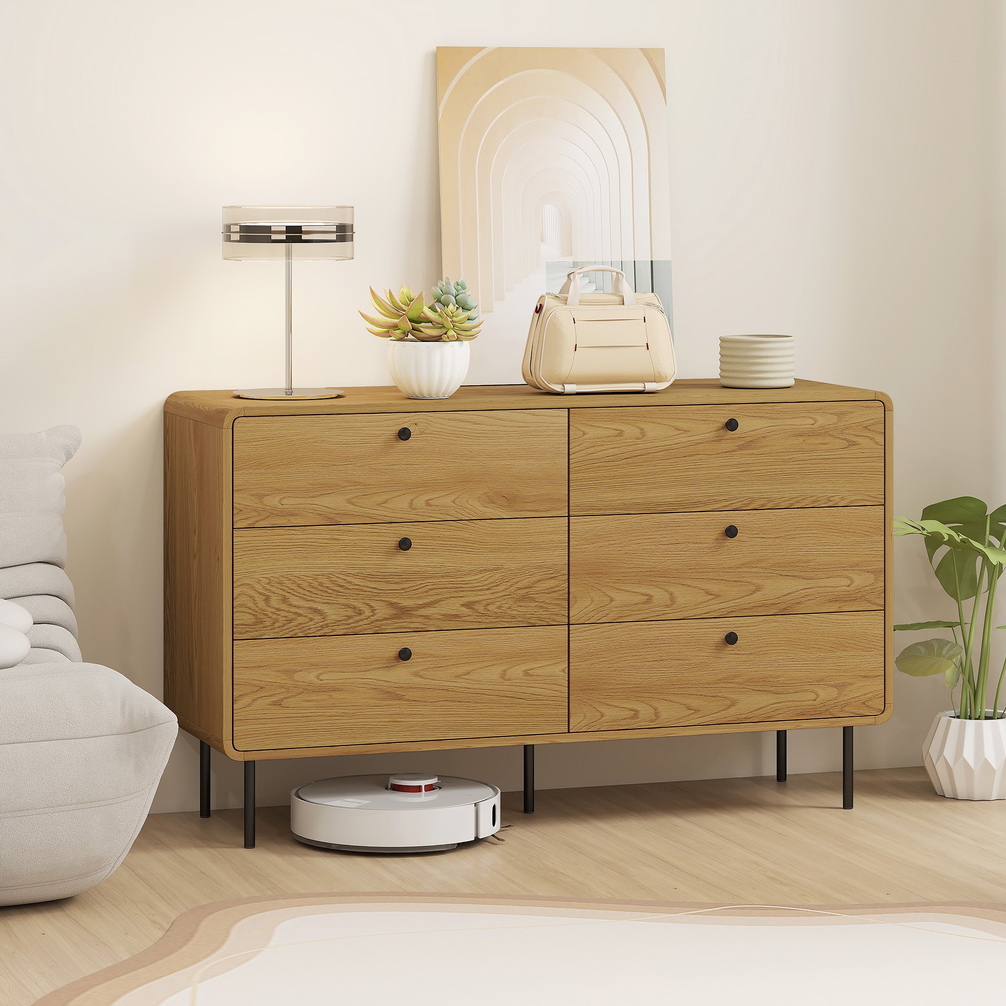 HOMCOM Chest of Drawers, 6 Drawer Dresser - Oak