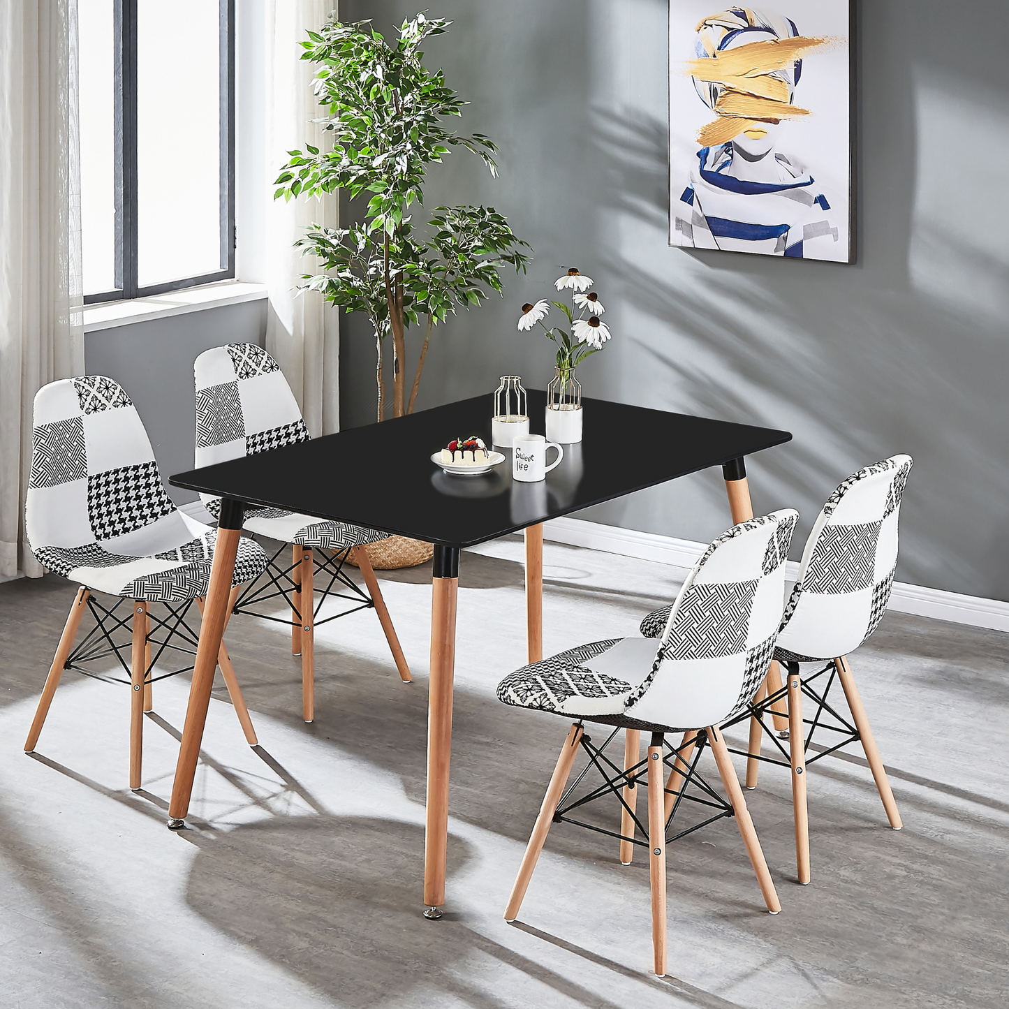 Elsie Dining Chair - Black/White Patchwork