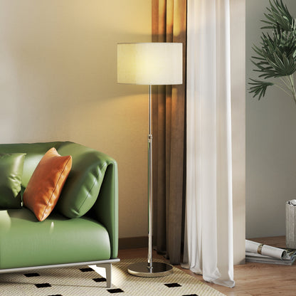Floor Lamp with Remote, Height Adjustable Standing Lamp with Linen Shade, Dimmable with 3000K-6000K Adjustable Colour Temperatures, Foot Switch for Living Room Bedroom Office, Silver Tone