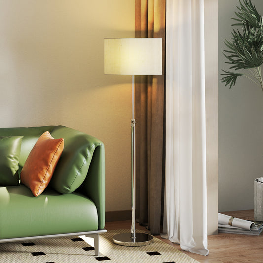 Floor Lamp with Remote, Height Adjustable Standing Lamp with Linen Shade, Dimmable with 3000K-6000K Adjustable Colour Temperatures, Foot Switch for Living Room Bedroom Office, Silver Tone