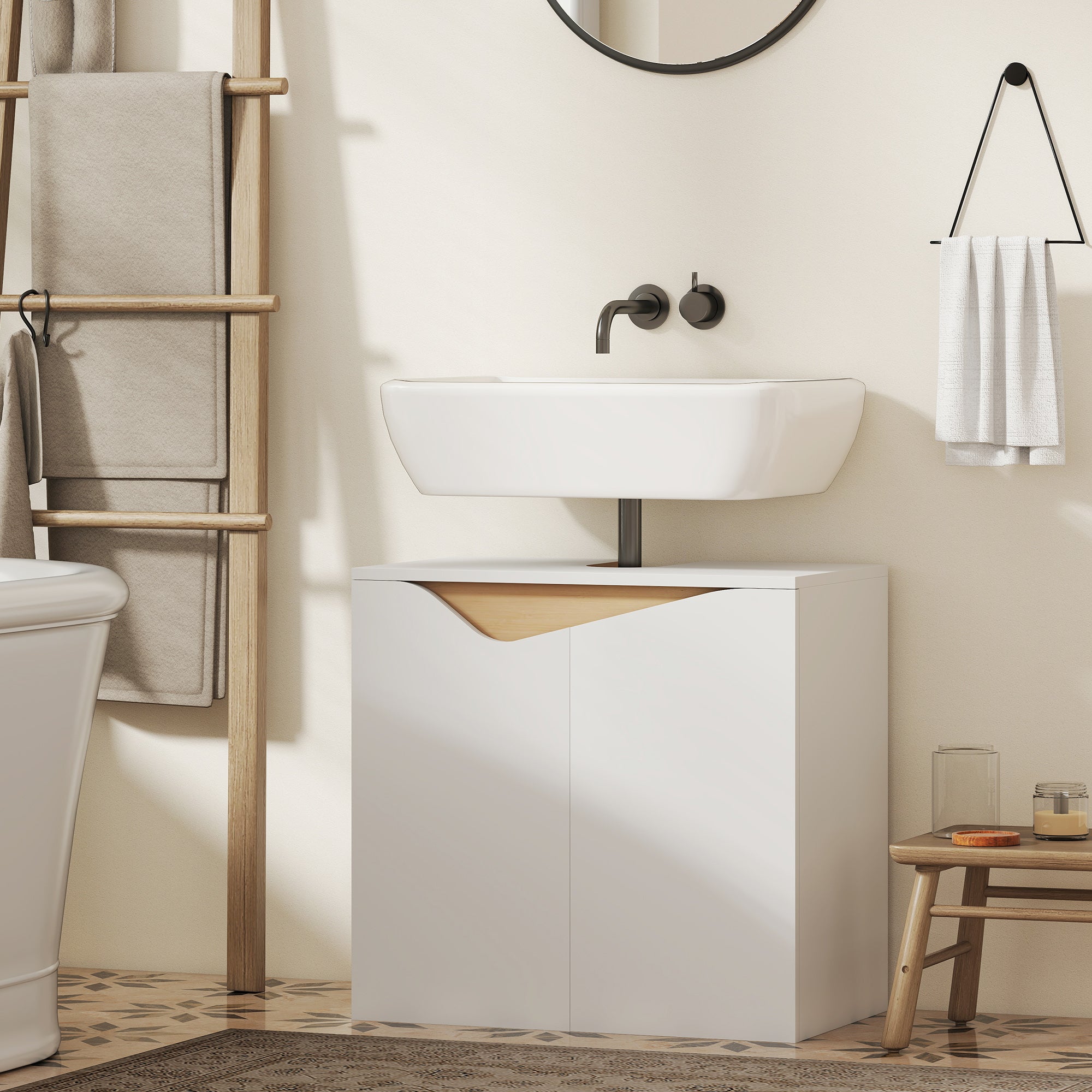 HOMCOM Under Sink Bathroom Cabinet, Bathroom Storage Cabinet with Soft-Close Doors, for Basin without Pedestal, White