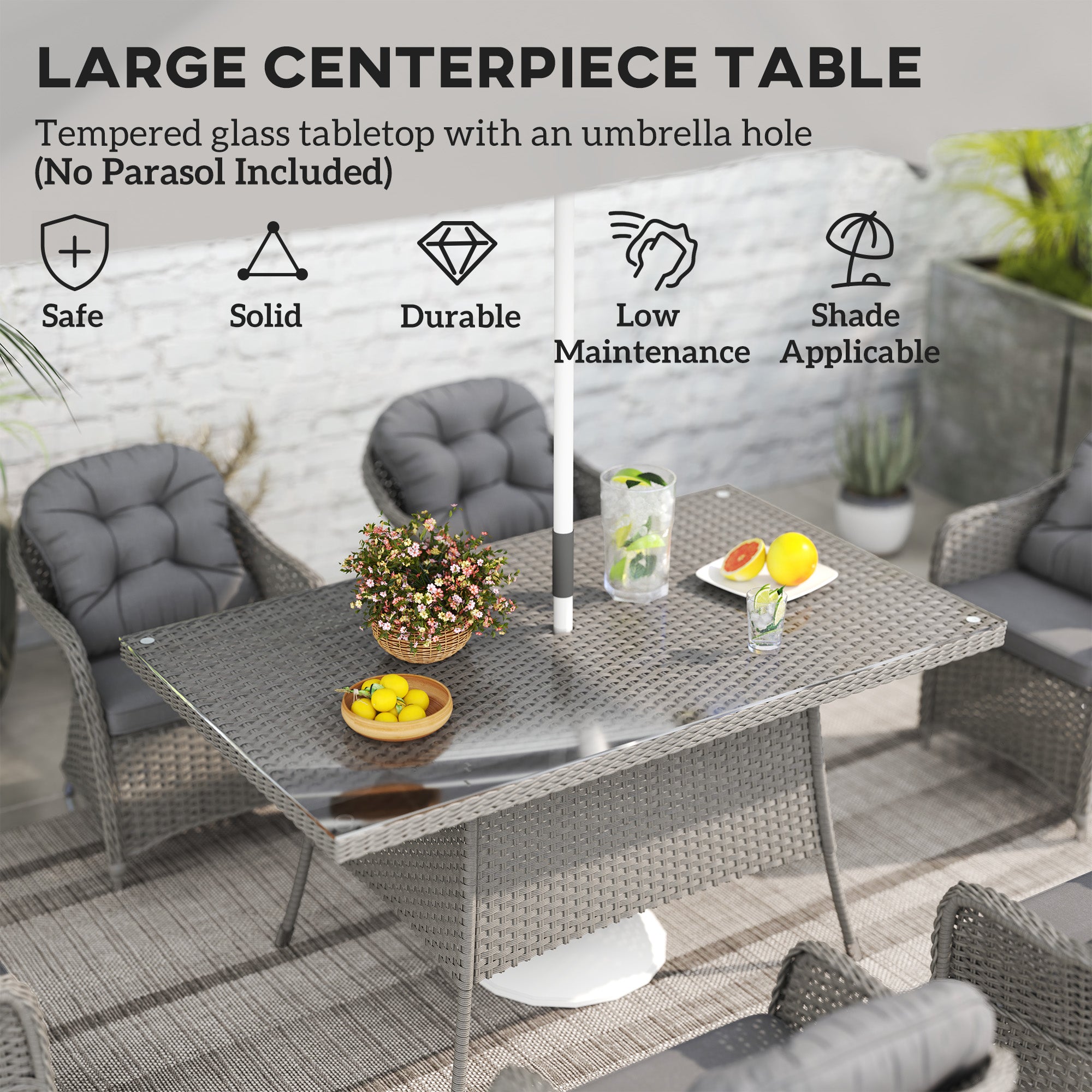 Outsunny Seven-Piece Rattan Dining Set - Light Grey