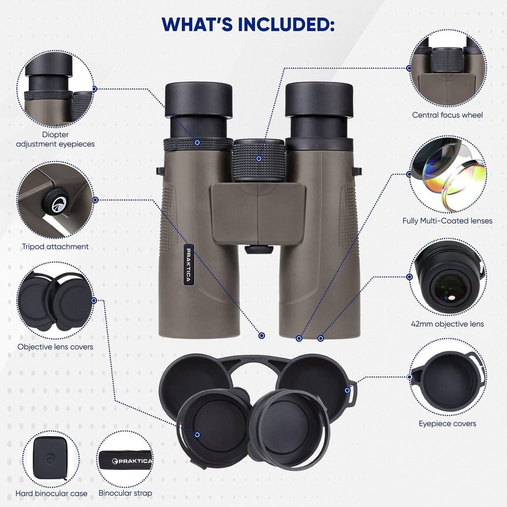 PRAKTICA Pioneer R 10x42mm Binoculars - Brown