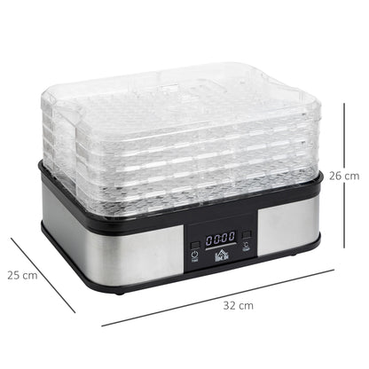 5 Tier Food Dehydrator, 245W Stainless Steel Food Dryer Machine with Adjustable Temperature, Timer and LCD Display for Drying Fruit, Meat, Vegetable, Jerky and Pet Treat, Black