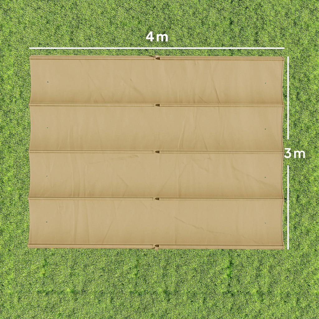 Outsunny Retractable Pergola Canopy Only, 3.92 x 3.5 m, UV30+ Replacement Canopy Cover for 4 x 3 m Pergola, Khaki