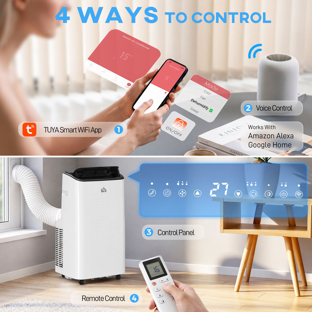 14000 BTU Mobile Air Conditioner for Room up to 35m², Smart Home WiFi Compatible, with Dehumidifier, Fan, 24H Timer