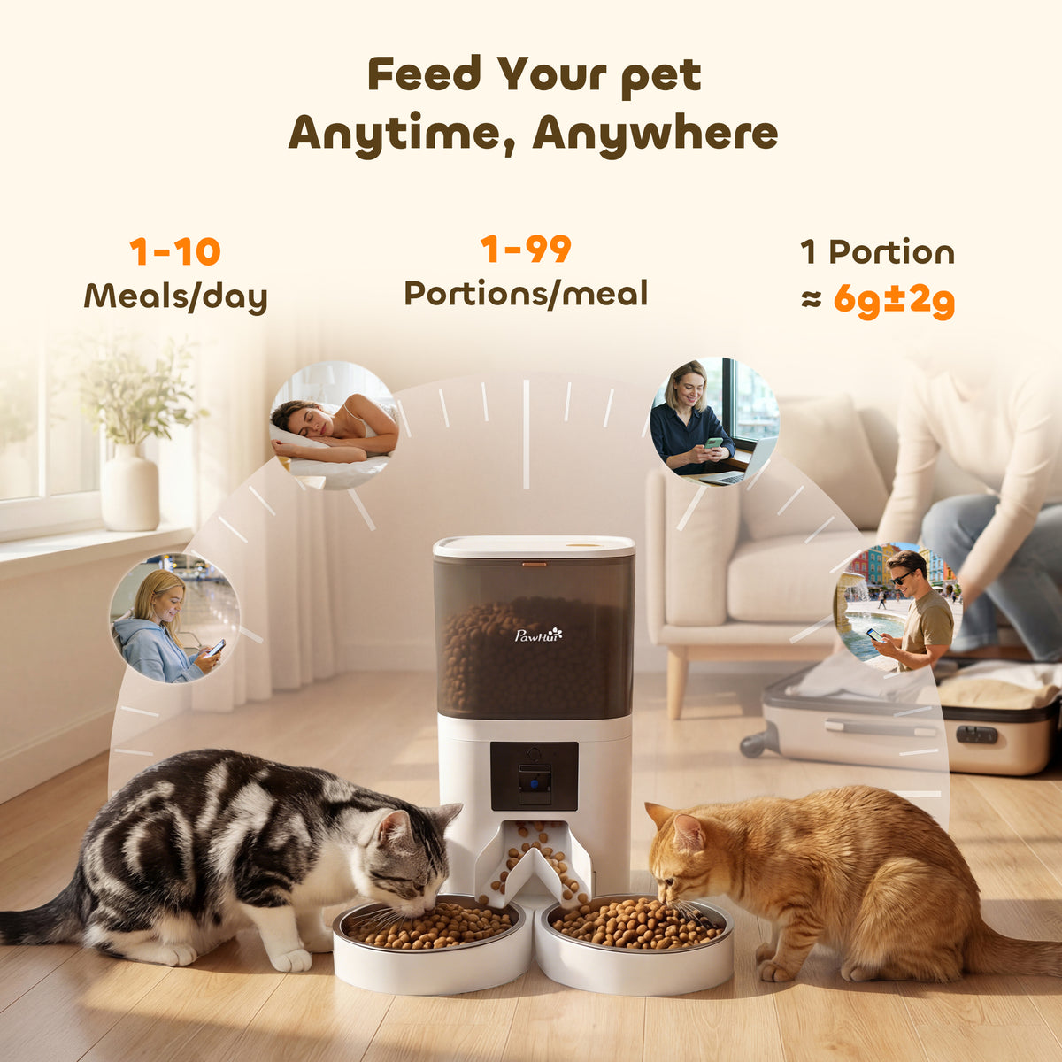 PawHut Automatic Cat Feeder for 2 Cats with HD Camera?2.4G & 5G WiFi Pet Food Dispenser 6L APP Control