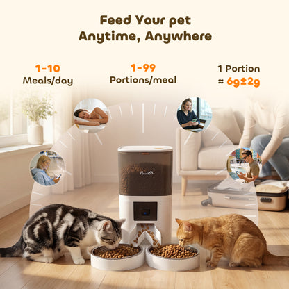 PawHut Automatic Cat Feeder for 2 Cats with HD Camera?2.4G & 5G WiFi Pet Food Dispenser 6L APP Control