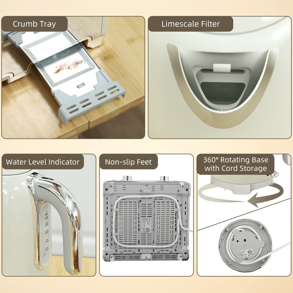 Retro 3000W Kettle and Toaster Set - Grey