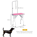 PawHut 32" Foldable Dog Grooming Table Pet Drying Beauty Table Adjustable Fixed Arm Rubber Top, Pink