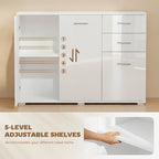 HOMCOM Sideboard, Modern Storage Cabinet with 2 Drawers, 3 Doors and Adjustable Shelves, High Gloss White