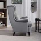 HOMCOM Modern Accent Chair with High Backrest and Pillow, Velvet-Feel Fabric Reading Chair with Solid Wood Legs, Grey