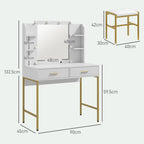 HOMCOM Dressing Table Set, with Storage and Stool - White