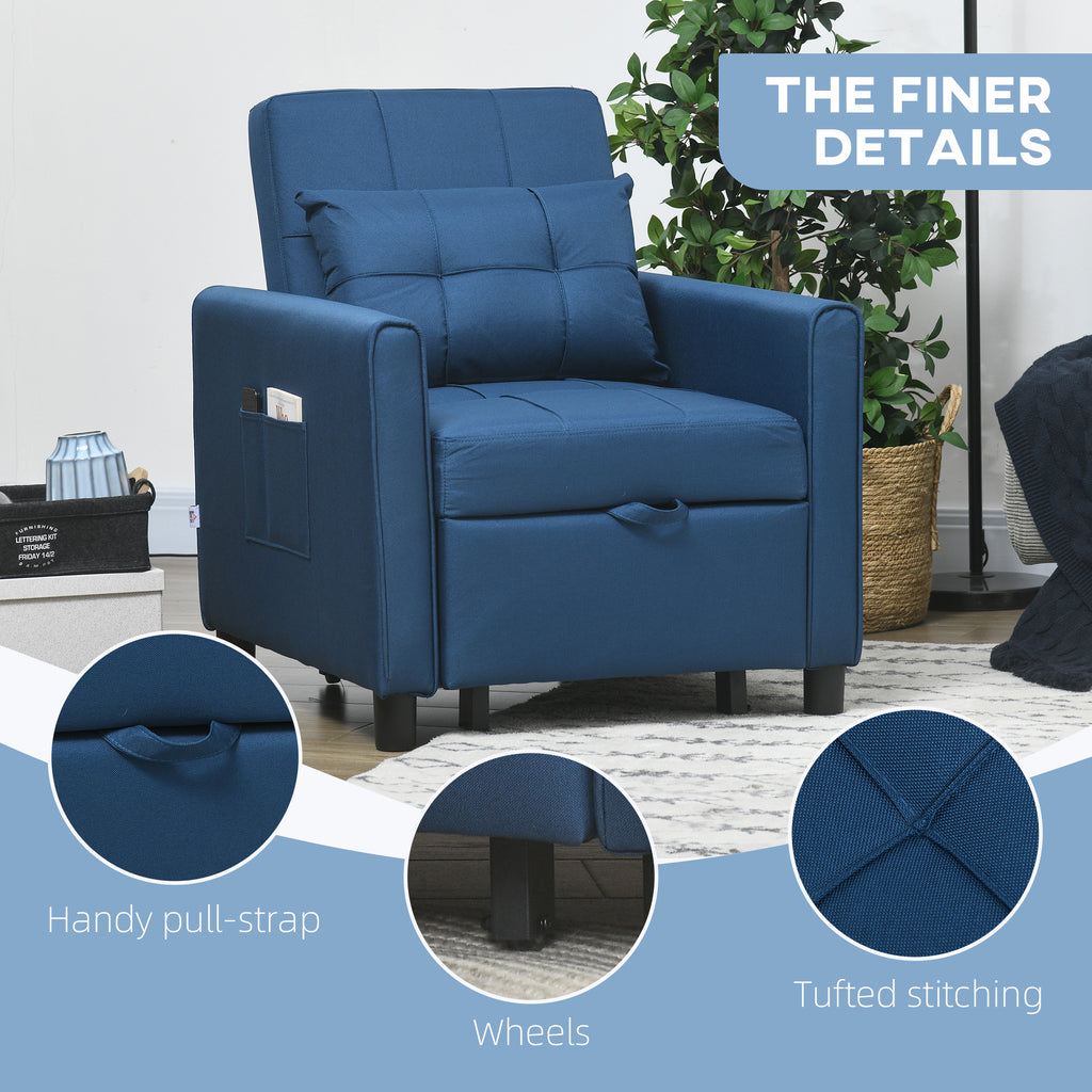 HOMCOM Linen-Look Single Chair Bed with Thick Padding - Blue
