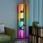 RGB Standing Lamp with Shelves, 4-Tier LED Floor Lamp with Multiple Lighting Modes, Brown