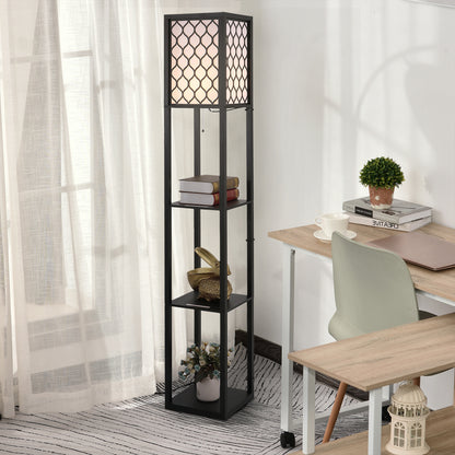 Shelf Floor Lamp Standing Lamp W/4-tier Wooden Open Shelves,26L x 26W x 160Hcm-Black/White
