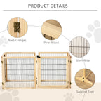 PawHut Wooden Pet Gate, Freestanding Dog Security Barrier with Two Support Feet - Natural Tone
