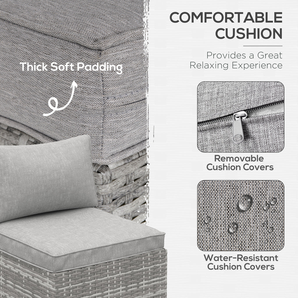 Outsunny Outdoor Garden Furniture Rattan Single Middle Sofa with Cushions for Backyard Porch, Light Grey