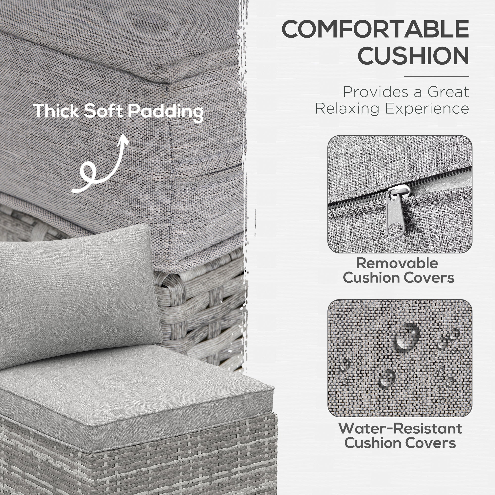 Outsunny Outdoor Garden Furniture Rattan Single Middle Sofa with Cushions for Backyard Porch, Light Grey