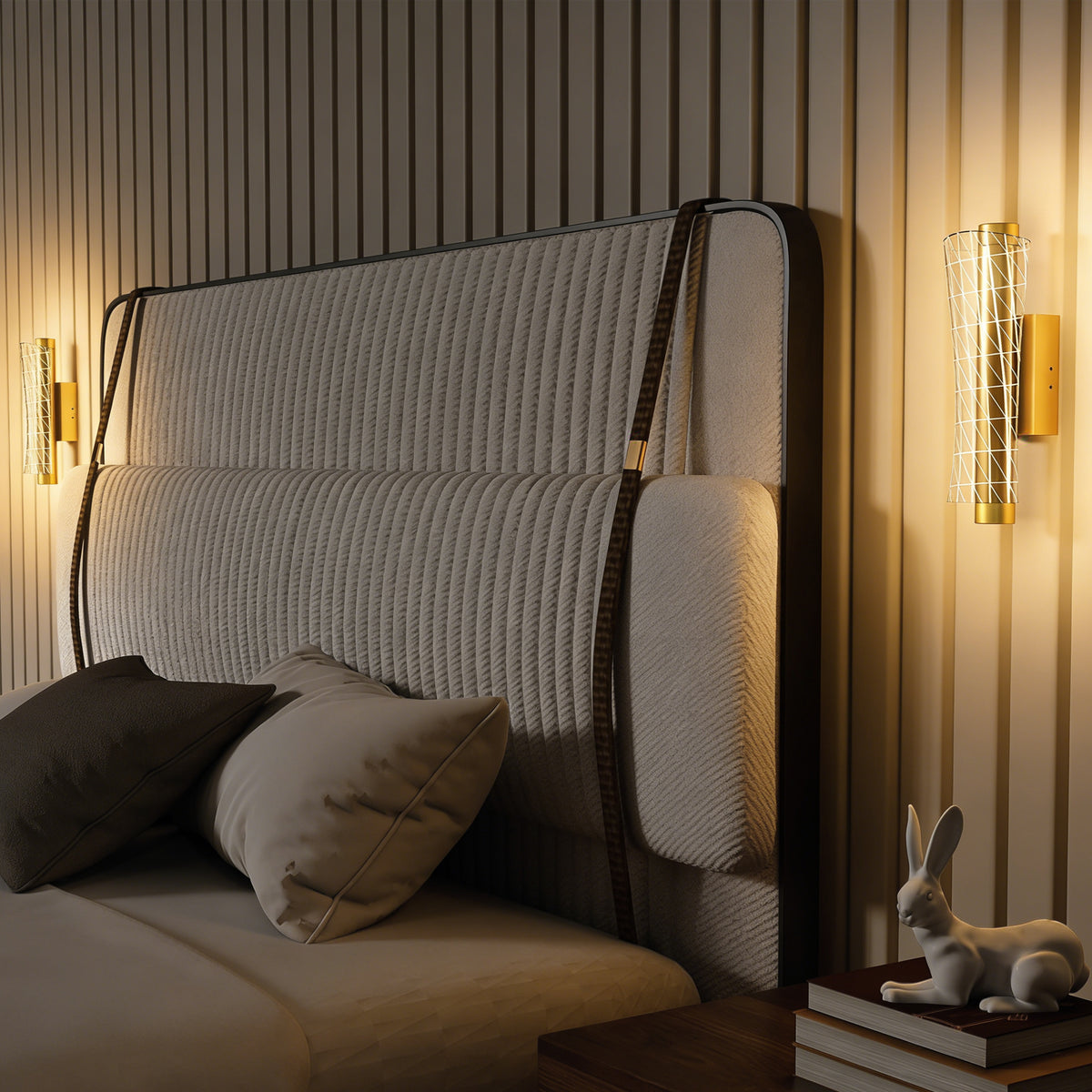 Led Wall Lamp 2 Pack, 9W Modern Indoor Geometric Mesh Wall Light, Colour Temperature Adjustable 3000K/4000K/6500K for Bedroom, Living Room, Hallway, Stairs, Gold Tone