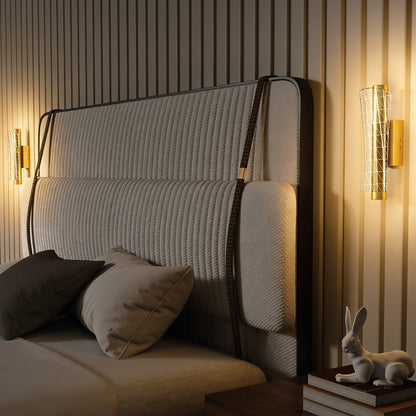 Led Wall Lamp 2 Pack, 9W Modern Indoor Geometric Mesh Wall Light, Colour Temperature Adjustable 3000K/4000K/6500K for Bedroom, Living Room, Hallway, Stairs, Gold Tone