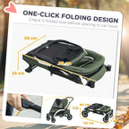 PawHut Foldable Pet Stroller for Large Dogs with Four Big Wheels, Shock-Absorbing Frame, Safety Leashes, Brakes, Dark Green
