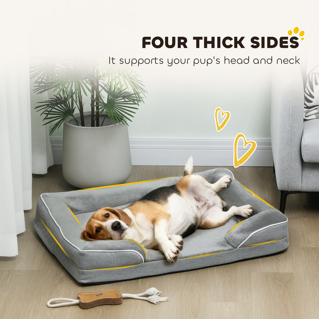 PawHut Dog Sofa Bed, Washable Pet Bed with Removable Cover and Non-Slip Bottom for Cats, Small and Medium Dogs, Grey