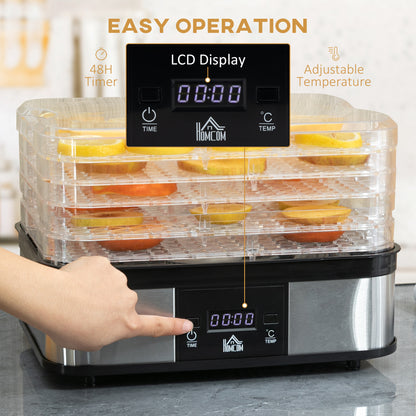 5 Tier Food Dehydrator, 245W Stainless Steel Food Dryer Machine with Adjustable Temperature, Timer and LCD Display for Drying Fruit, Meat, Vegetable, Jerky and Pet Treat, Black