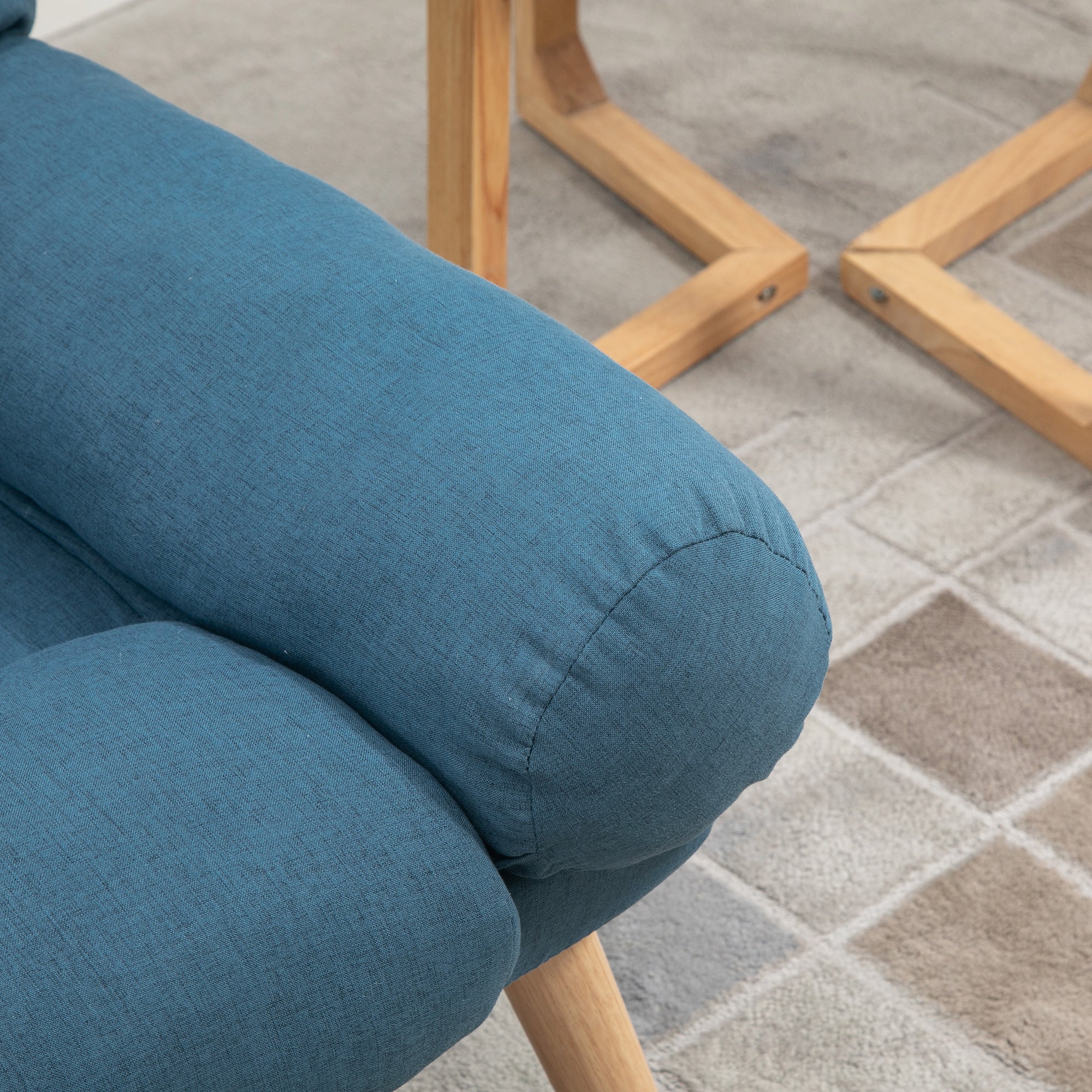 HOMCOM Recliner Chair with Footstool, Recliner Armchair with Adjustable Backrest, Thick Cushion and Wooden Legs, Blue