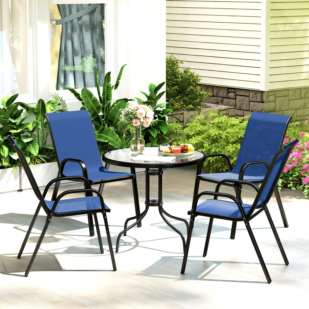 Outsunny Five-Piece Steel Patio Set, with Glass-Top Table - Dark Blue