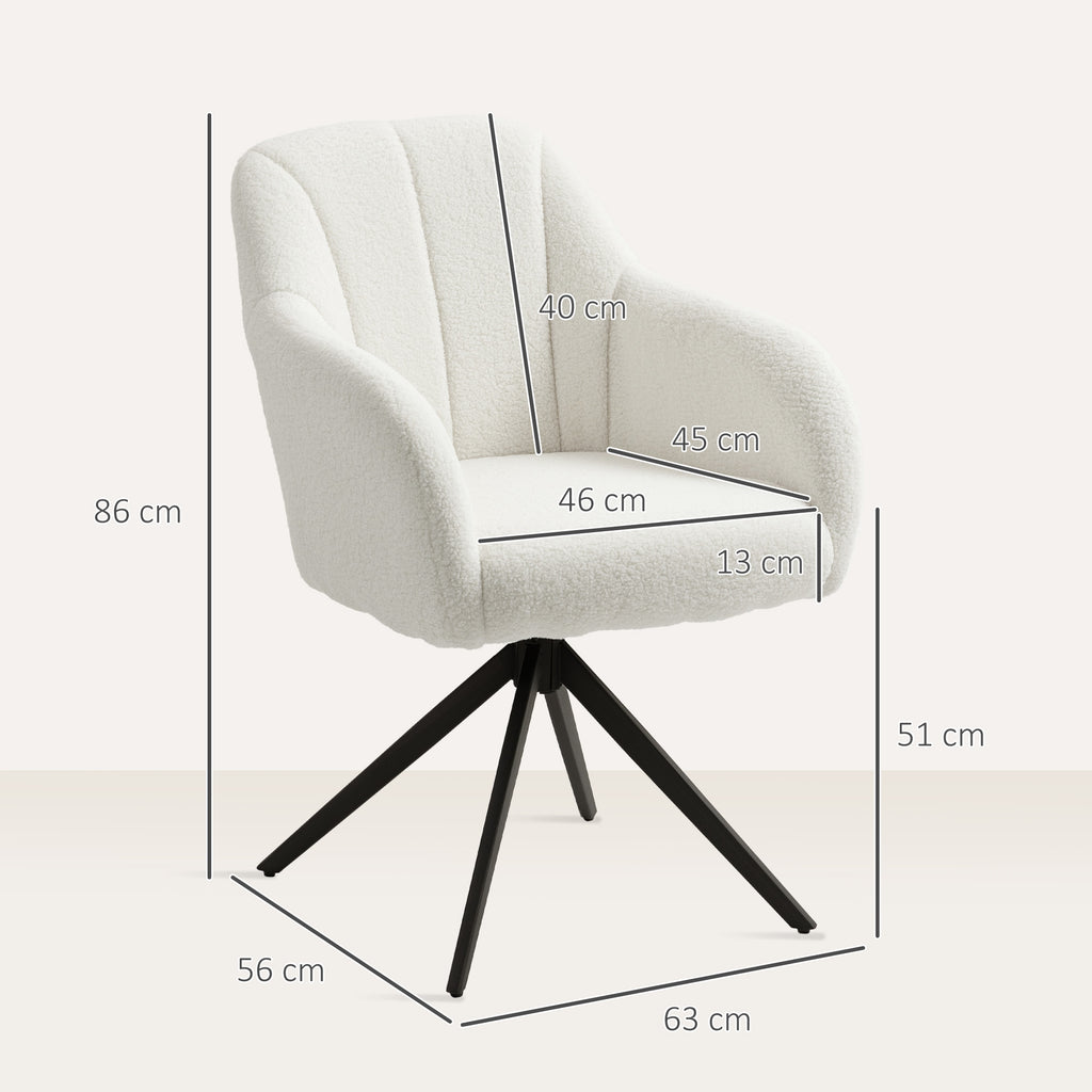 HOMCOM 360 Degree Swivel Accent Chair, Teddy Fleece Fabric Armchair, White