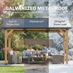 Outsunny 3.5 x 4 m Hardtop Gazebo Canopy with Galvanised Metal Roof, Fir Wood Frame and Hook for Patio, Garden, Black Grey