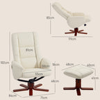 HOMCOM Rocking Recliner Chair with Footstool, PU Leather Recliner Armchair with Wood Base, Upholstered Reclining Chair for Living Room Bedroom, Cream