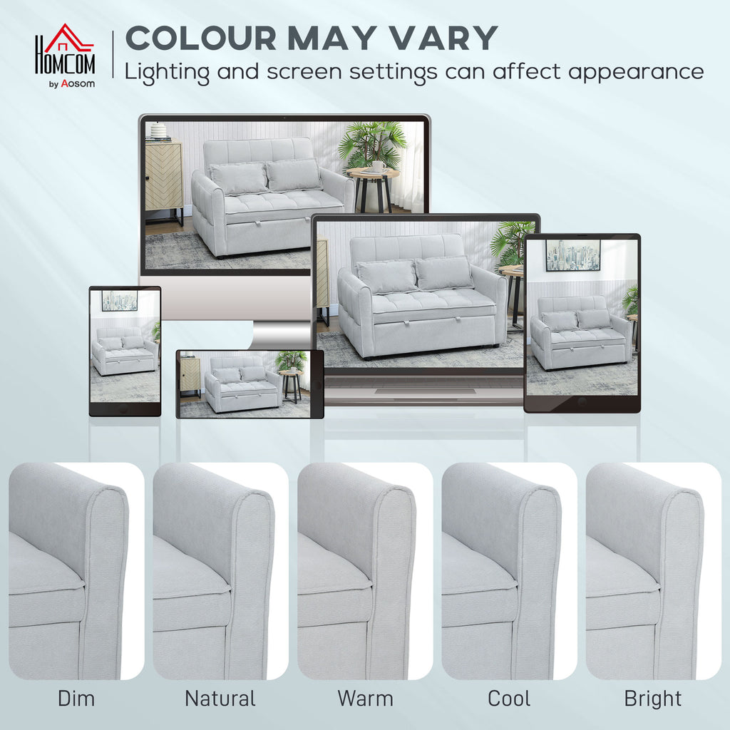 HOMCOM 2 Seater Sofa Bed, 3-in-1 Convertible Sleeper Sofa with Click-clack Adjustable Backrest and 2 Pillows, Light Grey