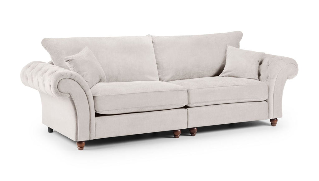 Windsor Fullback Stone 4-Seater Sofa: Elegant Tufted Arms, Comfy Foam Cushions