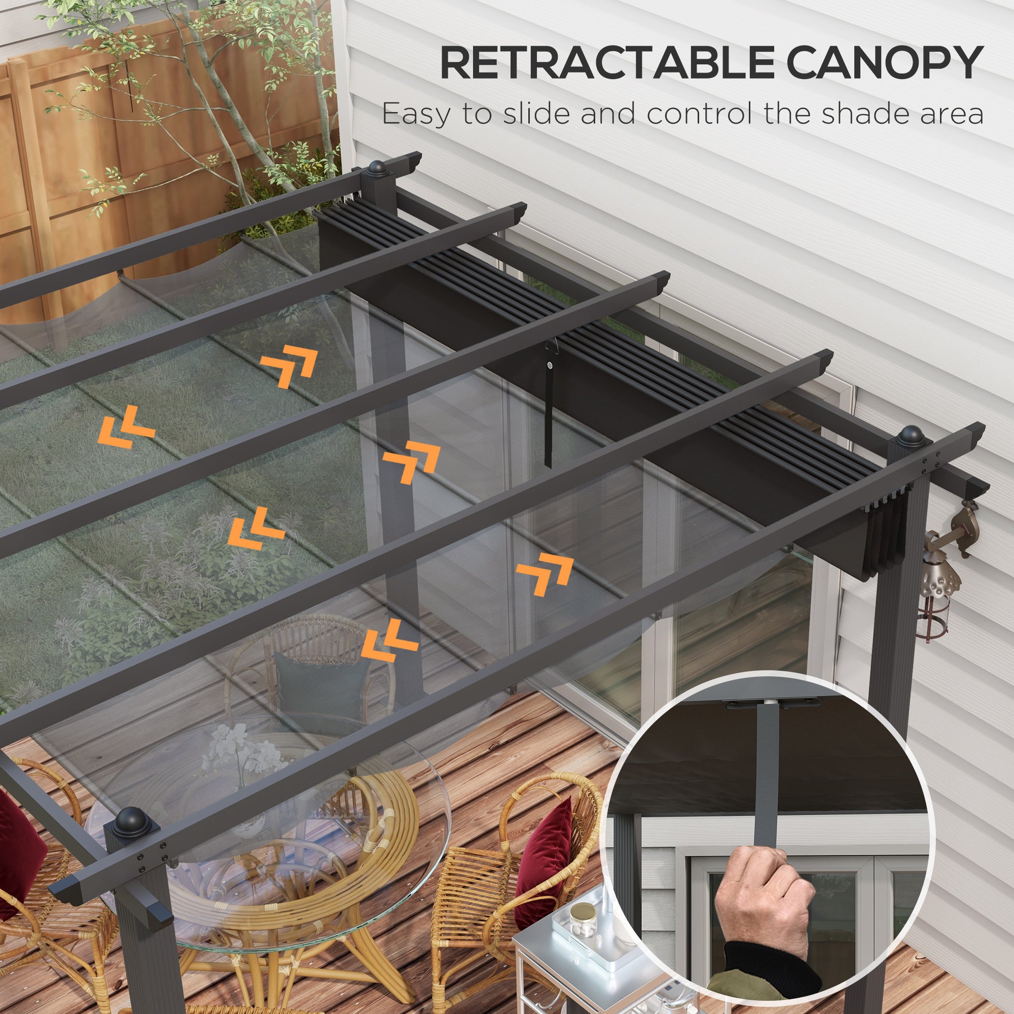 Outsunny 3 x 3m Aluminium Pergola with Retractable Roof and L4 Wind-proof - Dark Grey