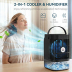 Portable Air Conditioner, 4-in-1 Mini Air Cooler with 4 Wind Speed, 2 Cool Mist, RGB 7 LED Light, Black