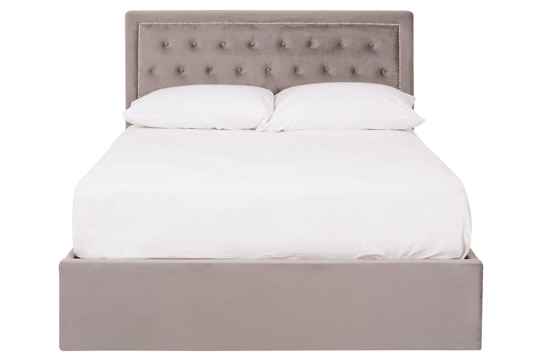 Hadley Grey Velvet Ottoman Bed Double