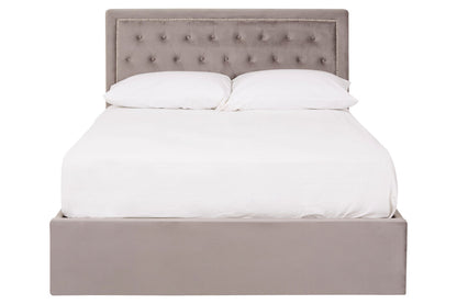 Hadley Grey Velvet Ottoman Bed Double