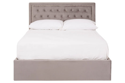 Hadley Grey Velvet Ottoman Bed Double