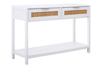 Shaniya White Wood and Rattan Two Drawer Console Table