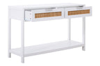 Shaniya White Wood and Rattan Two Drawer Console Table
