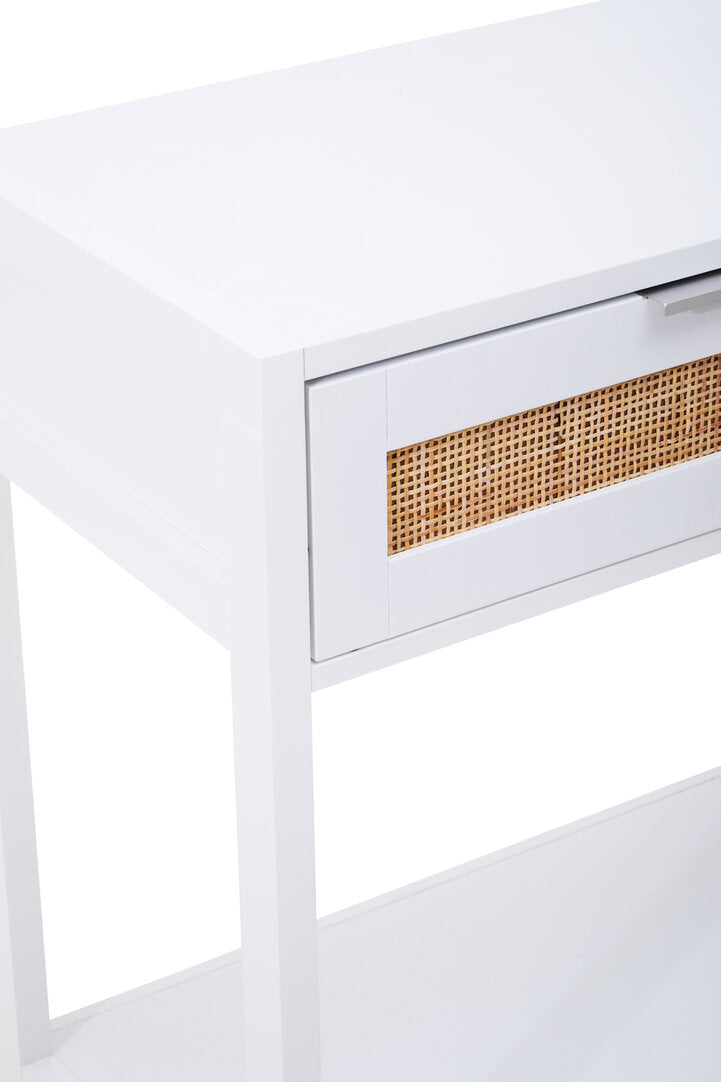 Shaniya White Wood and Rattan Two Drawer Console Table