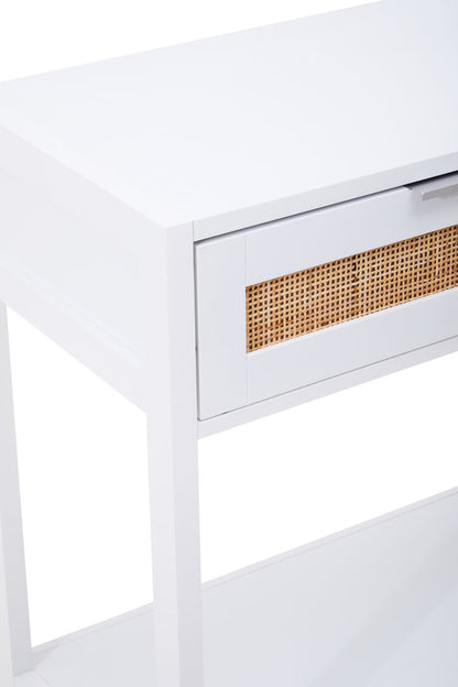 Shaniya White Wood and Rattan Two Drawer Console Table