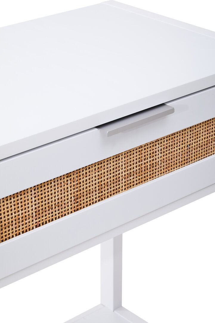 Shaniya White Wood and Rattan Two Drawer Console Table