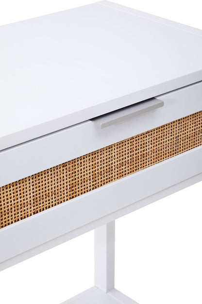 Shaniya White Wood and Rattan Two Drawer Console Table