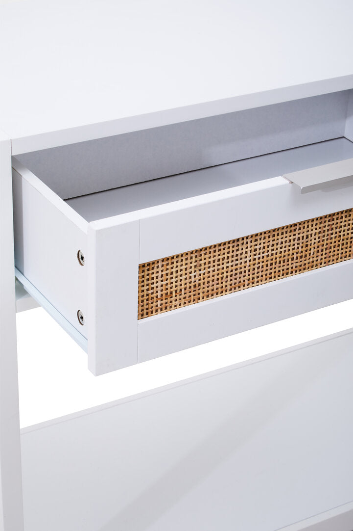 Shaniya White Wood and Rattan Two Drawer Console Table