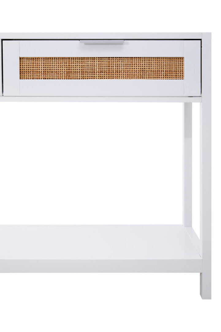 Shaniya White Wood and Rattan Two Drawer Console Table