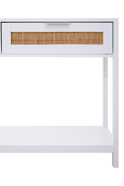 Shaniya White Wood and Rattan Two Drawer Console Table